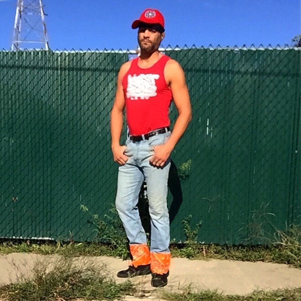 Orange bandanna bottom jeans